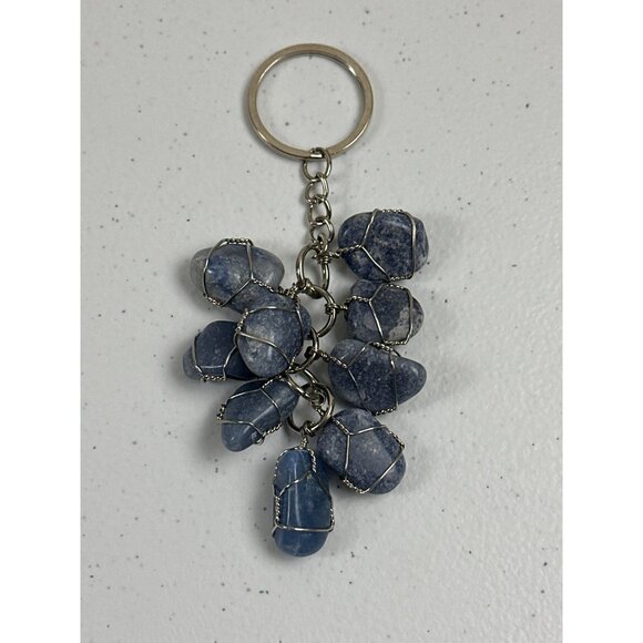 Blue Gemstone Blue Stone Crystal Wrapped Stone Natural Stone Blue Keychain - Picture 1 of 3